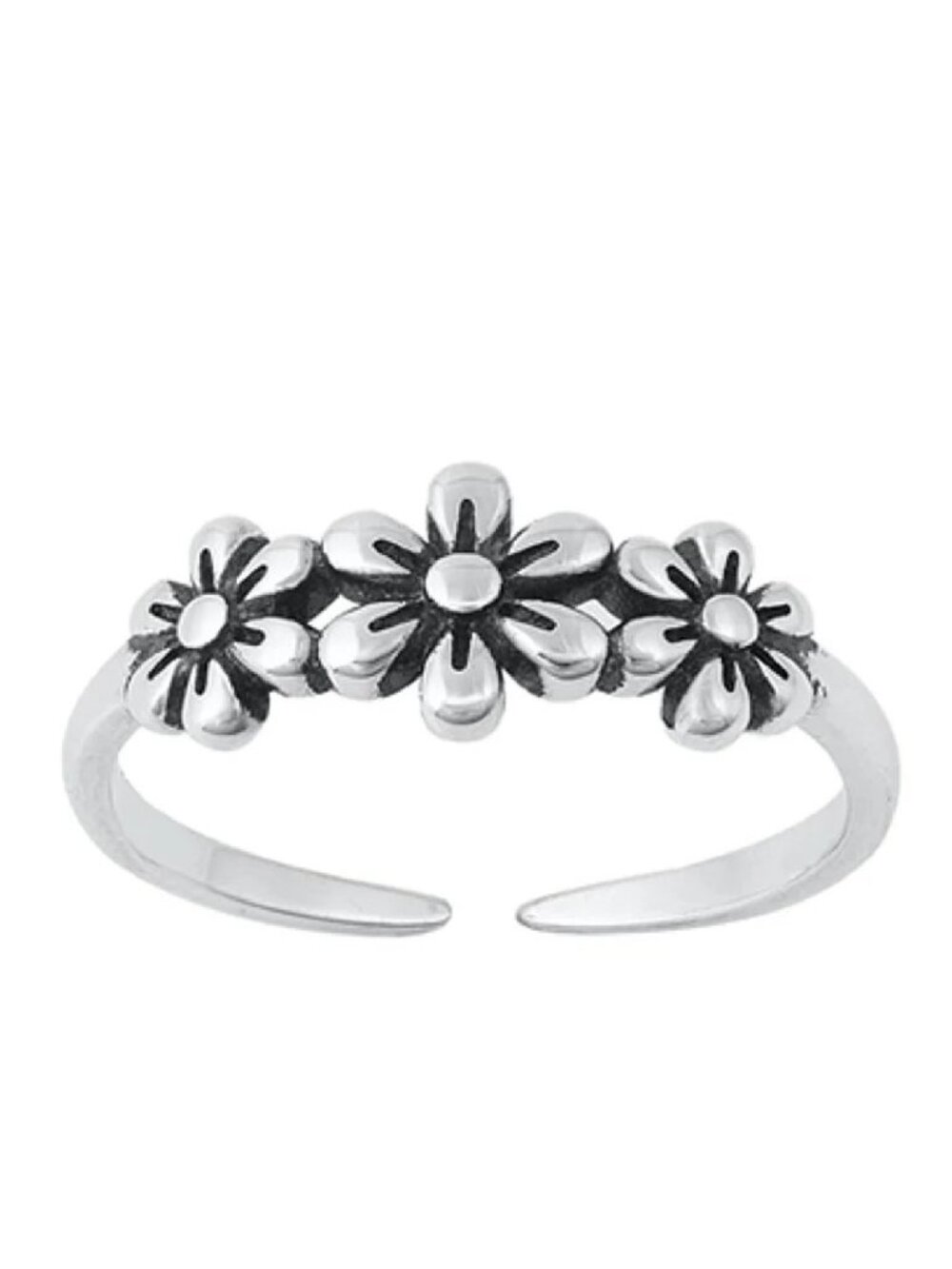 NWT- Sterling (925) Silver Adjustable Toe Ring, Triple Flower